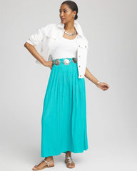 Chico's Pull-on Pleated Maxi Skirt SEASPRAY