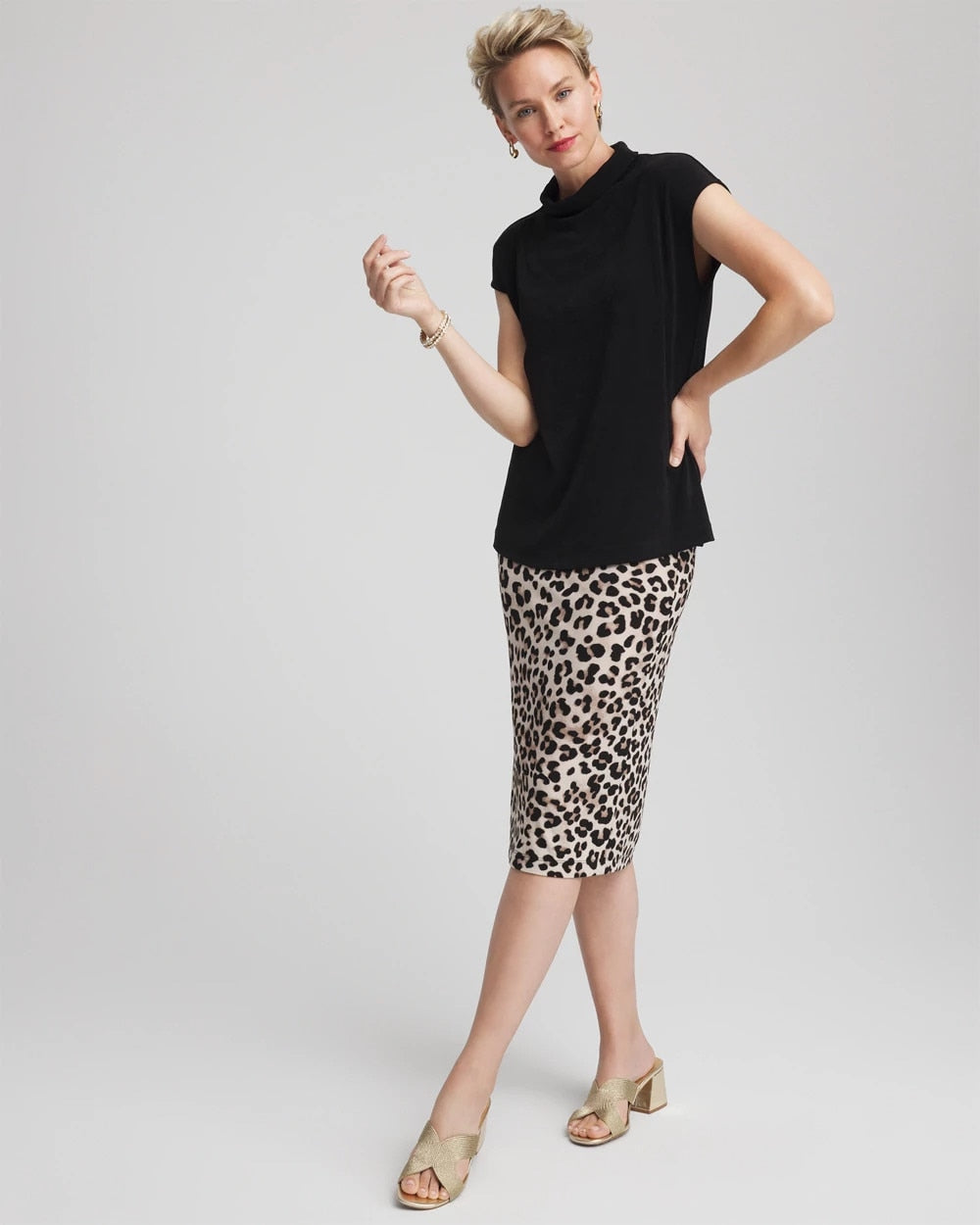 Chico's Travelers™ No Tummy Animal-Print Pencil Skirt DEEP TAUPE