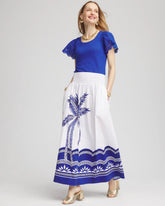 Chico's Tropical Smocked Waist Pull-On Skirt ALABASTER