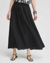 Chico's Linen Embroidered Scallop Hem Skirt BLACK