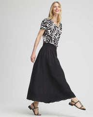 Chico's Linen Embroidered Scallop Hem Skirt BLACK
