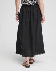 Chico's Linen Embroidered Scallop Hem Skirt BLACK