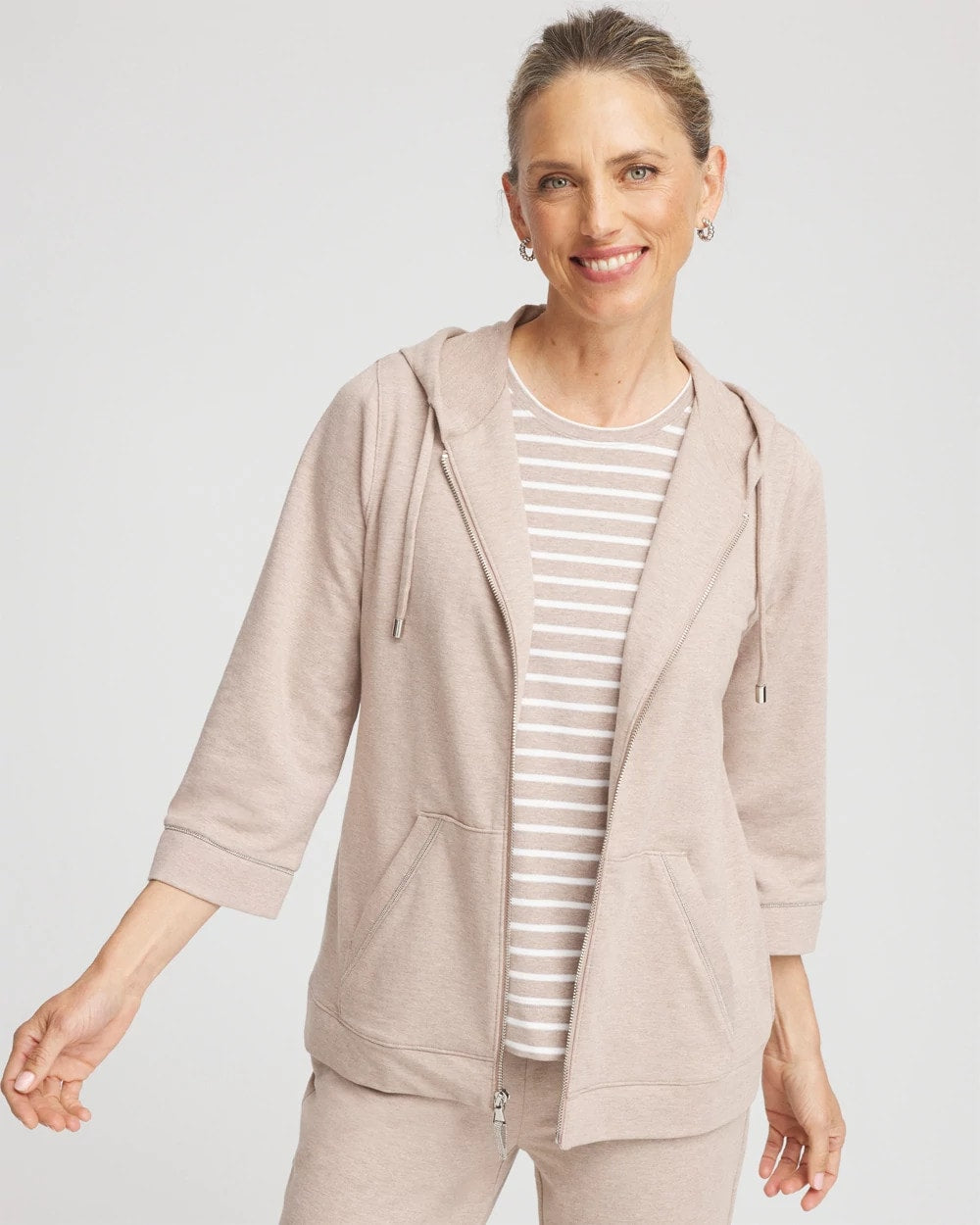 Chico's Zenergy® French Terry Full-Zip Jacket LIGHT TAUPE HEATHER