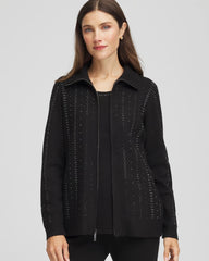 Chico's Zenergy® Luxe Diamante Zip Cardigan BLACK