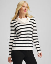 Chico's Zenergy® Luxe Eyelash Striped Sweater BLACK