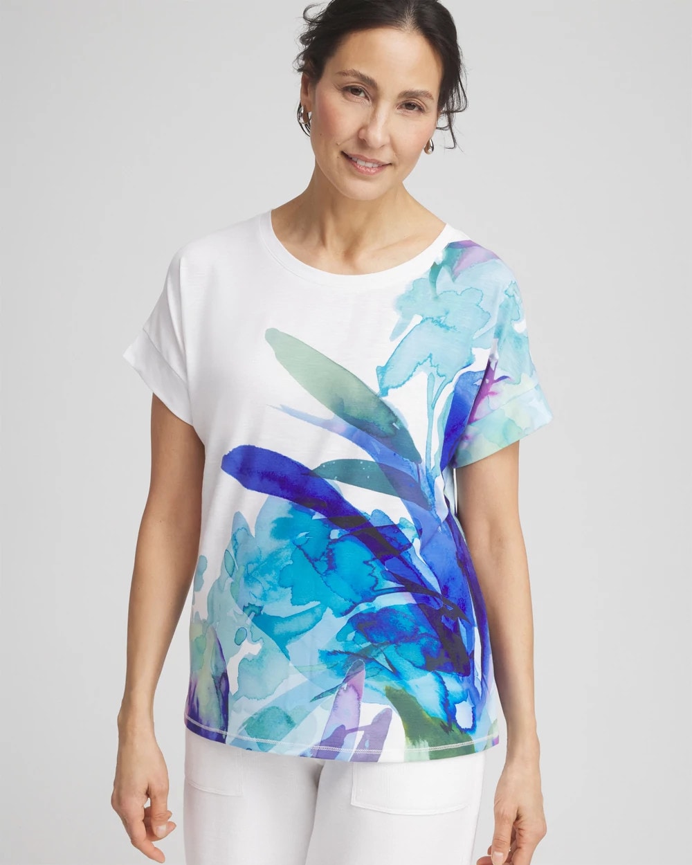 Chico's Zenergy® Floral Scoop Neck Tee RICH COBALT