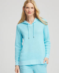 Chico's Zenergy® Crochet Knit Hooded Pullover Top PARADISO BLUE