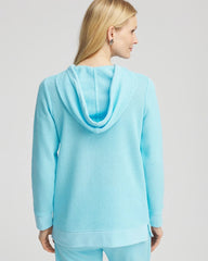 Chico's Zenergy® Crochet Knit Hooded Pullover Top PARADISO BLUE