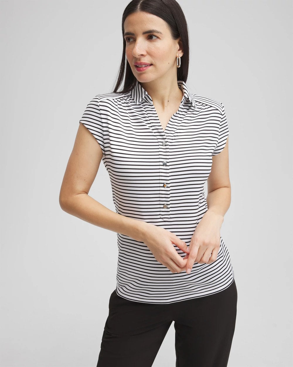 Chico's Zenergy® UPF Stripe Cap Sleeve Polo BLACK
