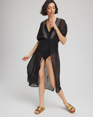 Chico's Miraclesuit® Beach Embroidered Long Kimono BLACK