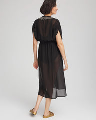 Chico's Miraclesuit® Beach Embroidered Long Kimono BLACK