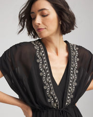 Chico's Miraclesuit® Beach Embroidered Long Kimono BLACK