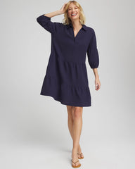 Chico's Woven Tiered Swim Cover-Up Dress PASSPORT BLUE