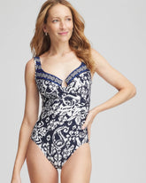 Chico's Miraclesuit® Talavera Escape One PIece Swimsuit MIDNIGHT AND WHITE