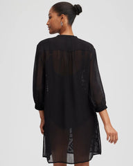 Chico's Embroidered Swim Dress Coverup BLACK