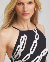 Chico's Gottex High Neck Halter Top Swimsuit BLACK/NATURAL CREAM