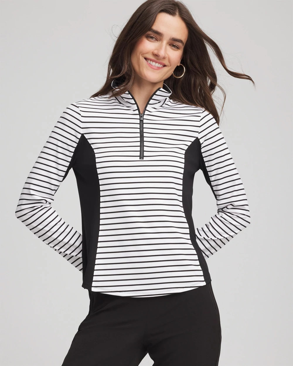 Chico's Zenergy® UPF Striped Block Half Zip BLACK