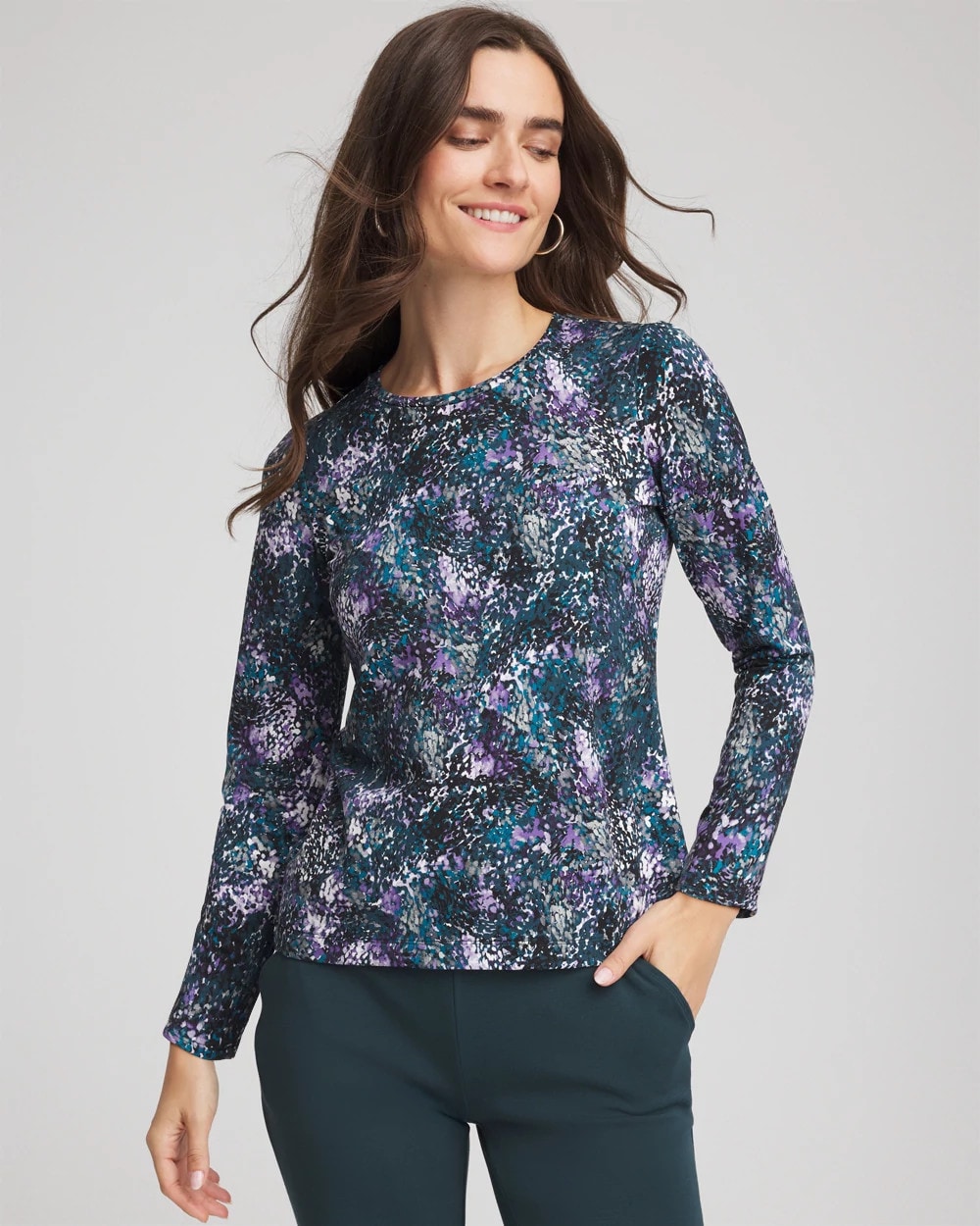Chico's Zenergy® Soft Brushed Scattered Top TEAL SHADOW