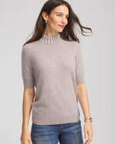 Chico's Cashmere Pearl Mockneck Sweater TAUPE HEATHER