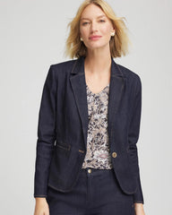 Chico's Denim Peplum Blazer CEDAR RINSE