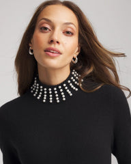 Chico's Cashmere Pearl Mockneck Sweater BLACK