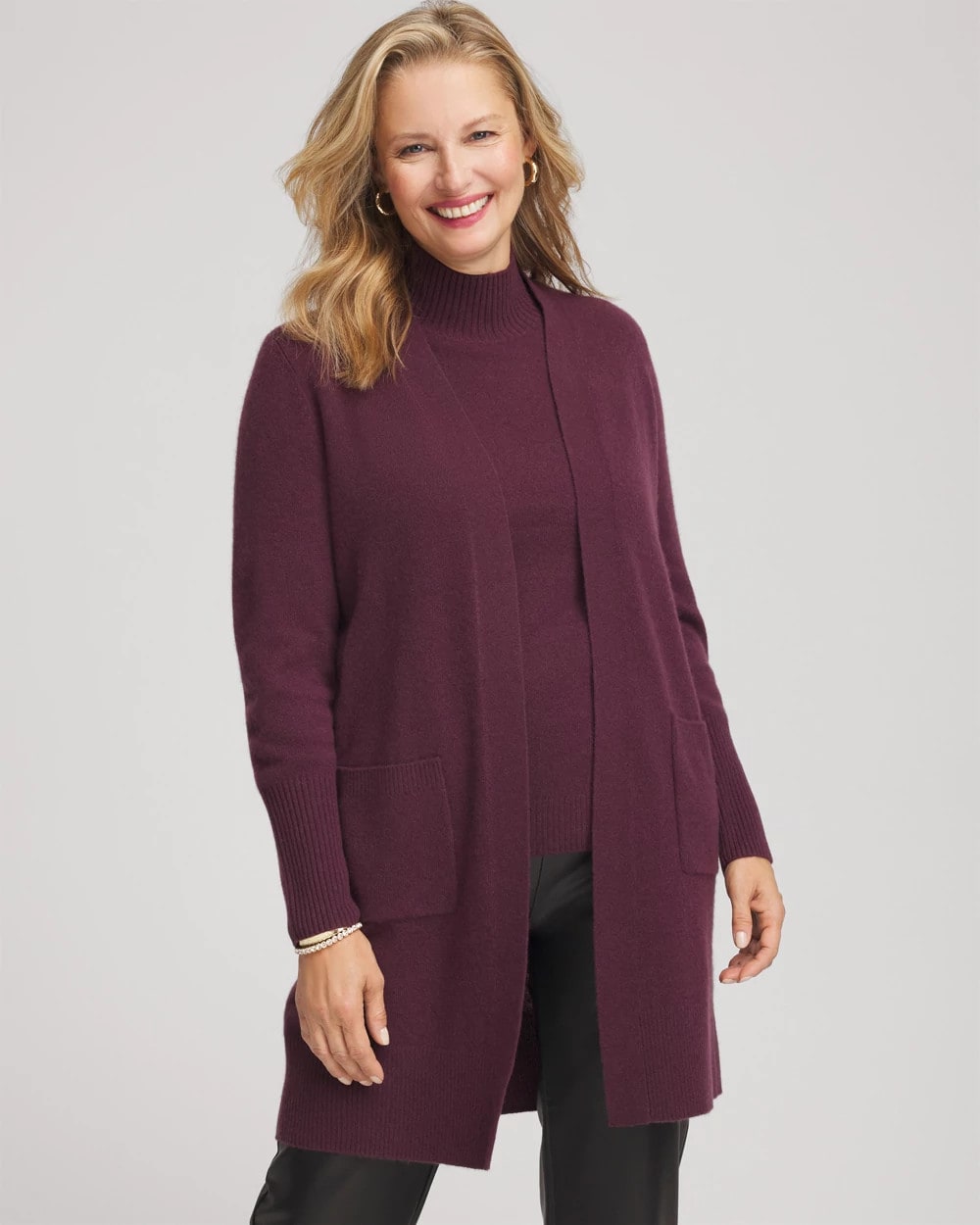 Chico's Cashmere Duster Cardigan WINE