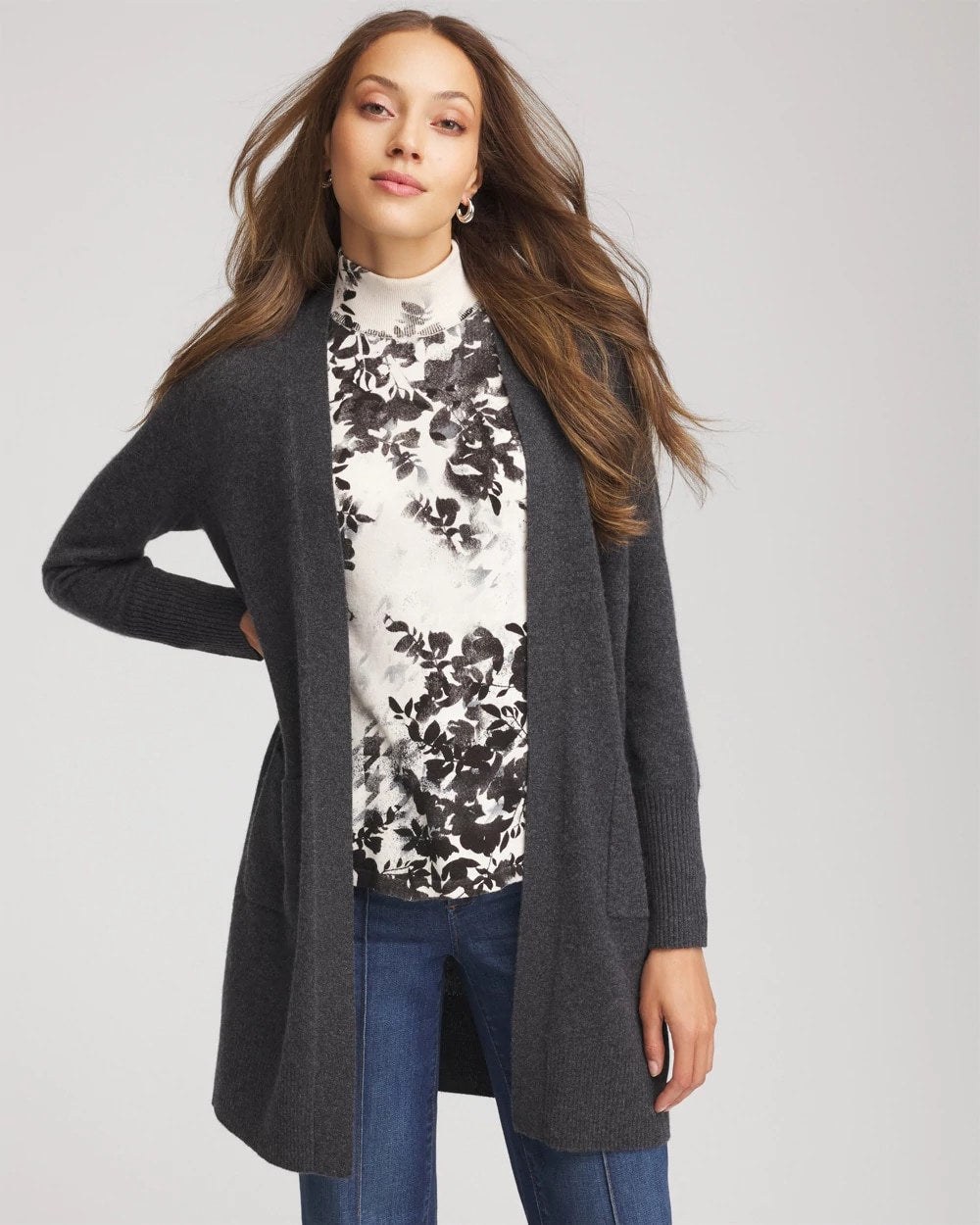 Chico's Cashmere Duster Cardigan DARK GREY