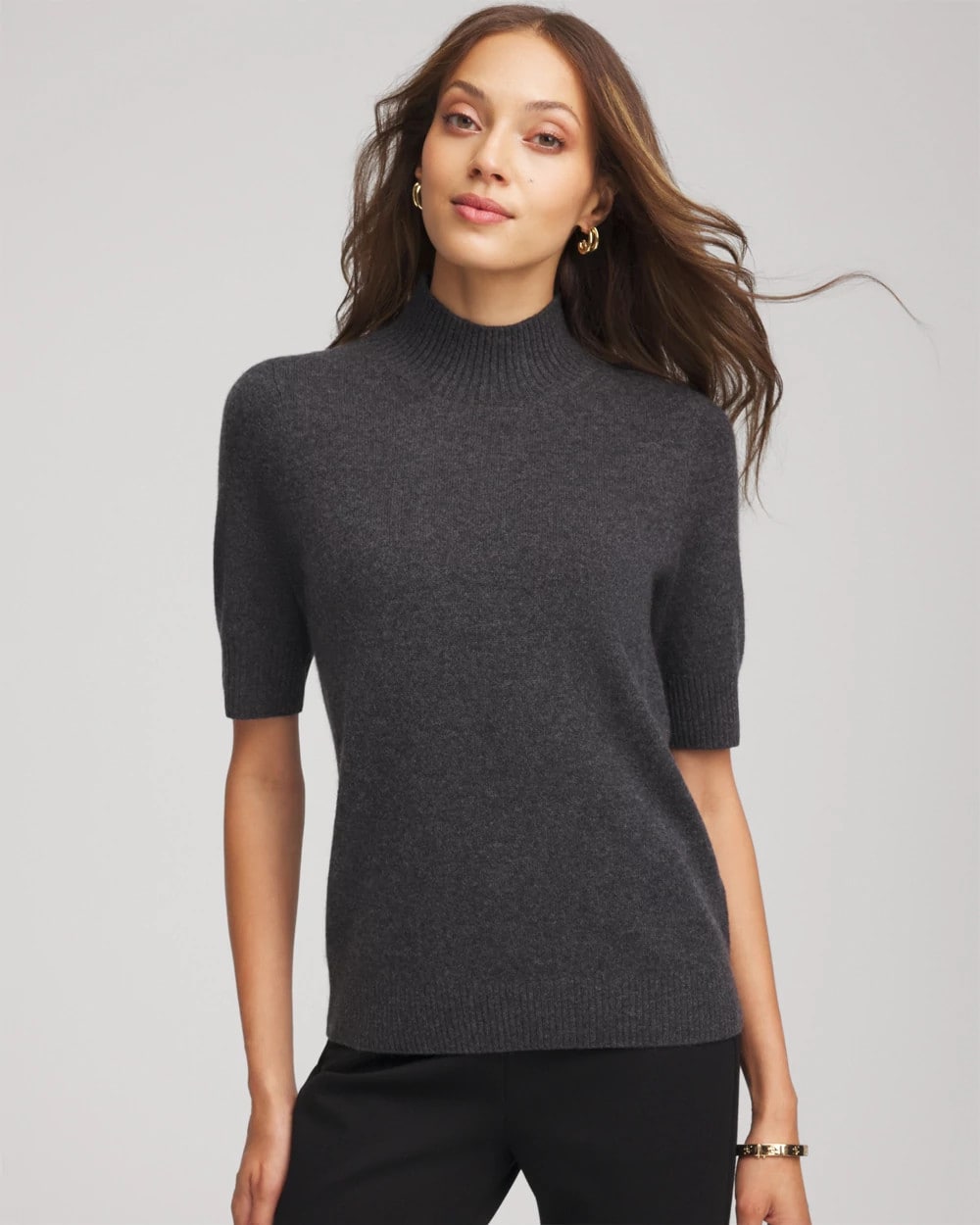 Chico's Cashmere Elbow-Sleeve Sweater DARK GREY