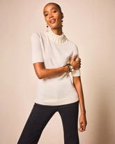 Chico's Cashmere Pearl Mockneck Sweater CREAM