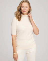 Chico's Cashmere Pearl Mockneck Sweater CREAM