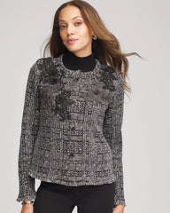 Chico's Embroidered Metallic Tweed Cardigan GRAY