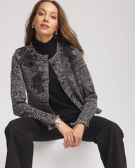 Chico's Embroidered Metallic Tweed Cardigan GRAY