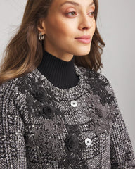 Chico's Embroidered Metallic Tweed Cardigan GRAY