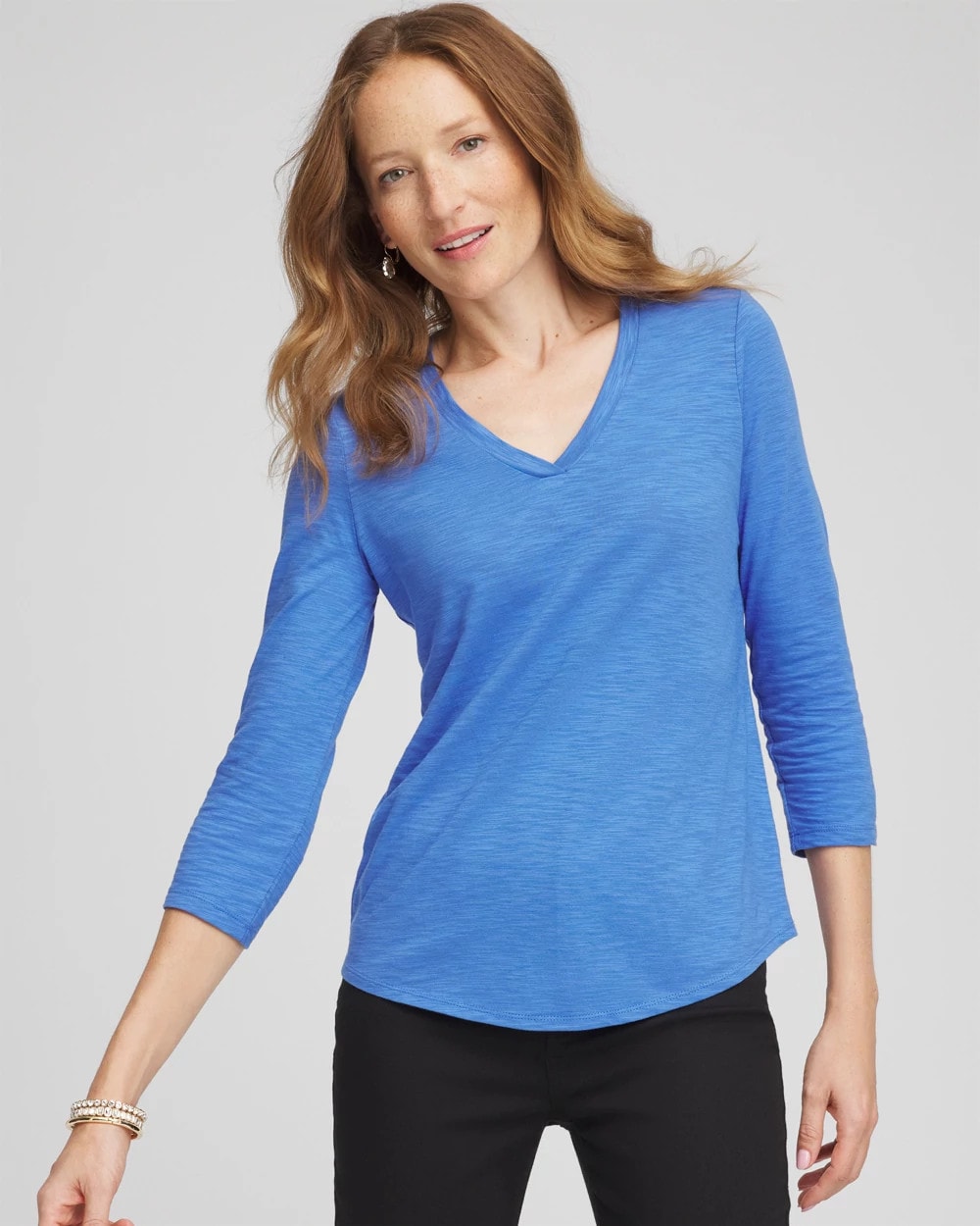Chico's Slub 3/4 Sleeve Tee BLUE PEARL