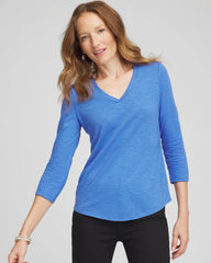 Chico's Slub 3/4 Sleeve Tee BLUE PEARL