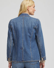 Chico's Pearl Brooch Denim Blazer KIRUNA INDIGO