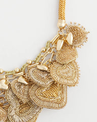 Chico's Gold Beaded Heart Charm Bib Necklace GOLD