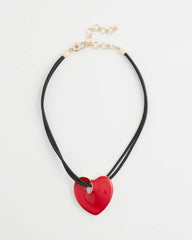 Chico's Red Enamel Heart Pendant Necklace RED