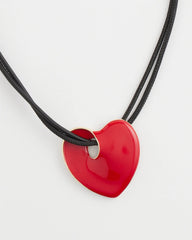 Chico's Red Enamel Heart Pendant Necklace RED