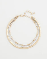 Chico's Mixed Metal Link Triple-Strand Necklace MIXED METALS