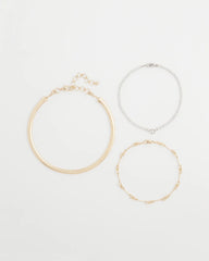 Chico's Mixed Metal Link Triple-Strand Necklace MIXED METALS