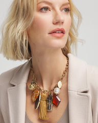 Chico's Charm & Stone Short Necklace WARM MULTI