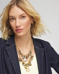 Chico's Faceted Gem Drop Off Bib Necklace NEUTRAL