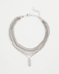 Chico's Silver Tone Pave Multistrand Necklace SILVER