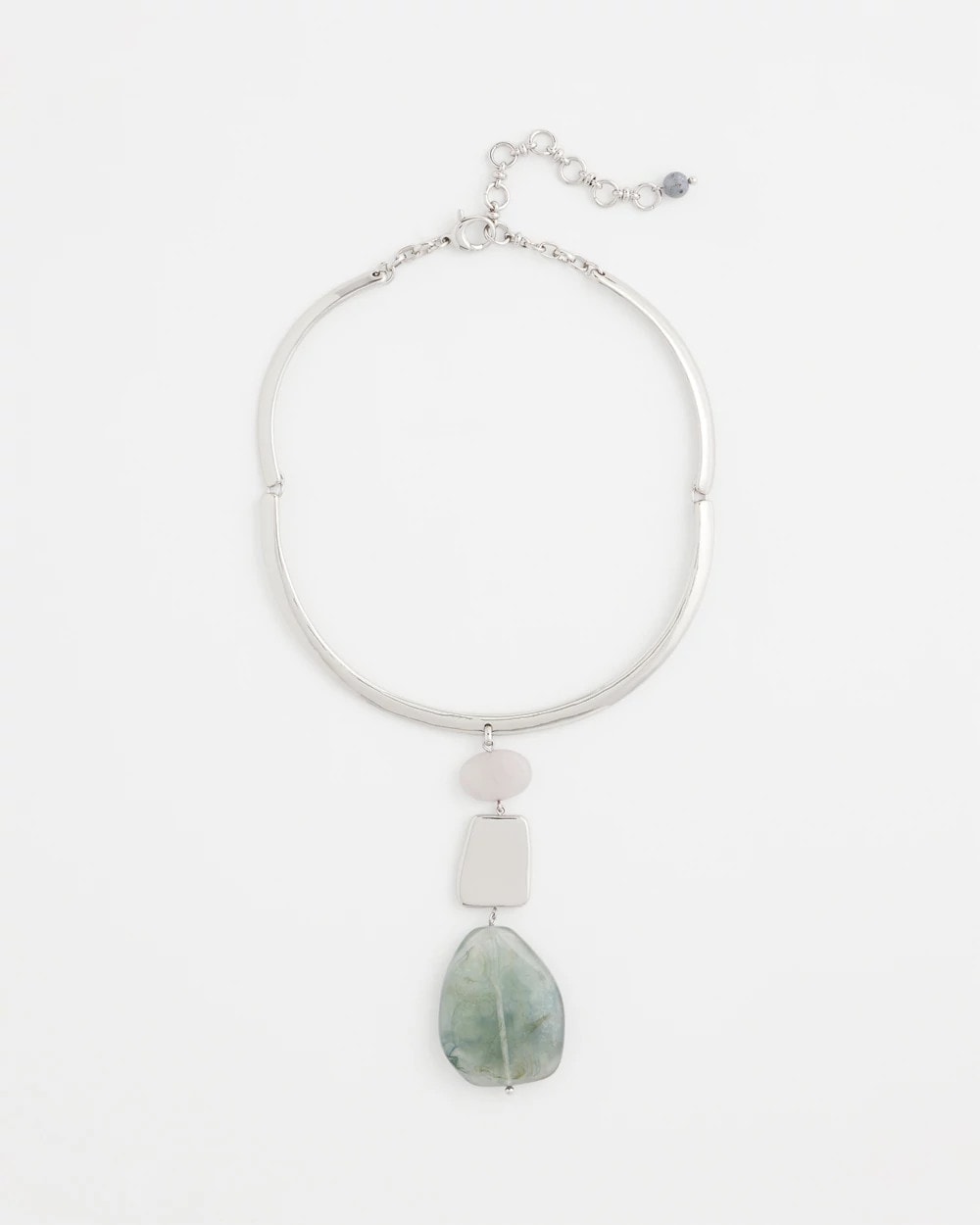 Chico's Linear Jade & Resin Pendant Collar BLUE