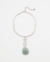 Chico's Linear Jade & Resin Pendant Collar BLUE