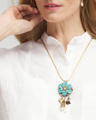 Chico's Adjustable Flower Charm Pendant Necklace MULTI