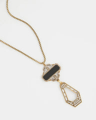 Chico's Adjustable Amulet Pendant Necklace BLACK/GOLD
