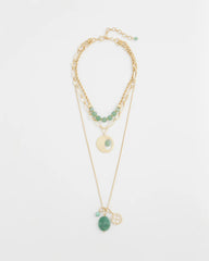 Chico's Convertible Triple-Strand Pendant Necklace GREEN