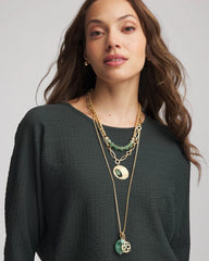Chico's Convertible Triple-Strand Pendant Necklace GREEN